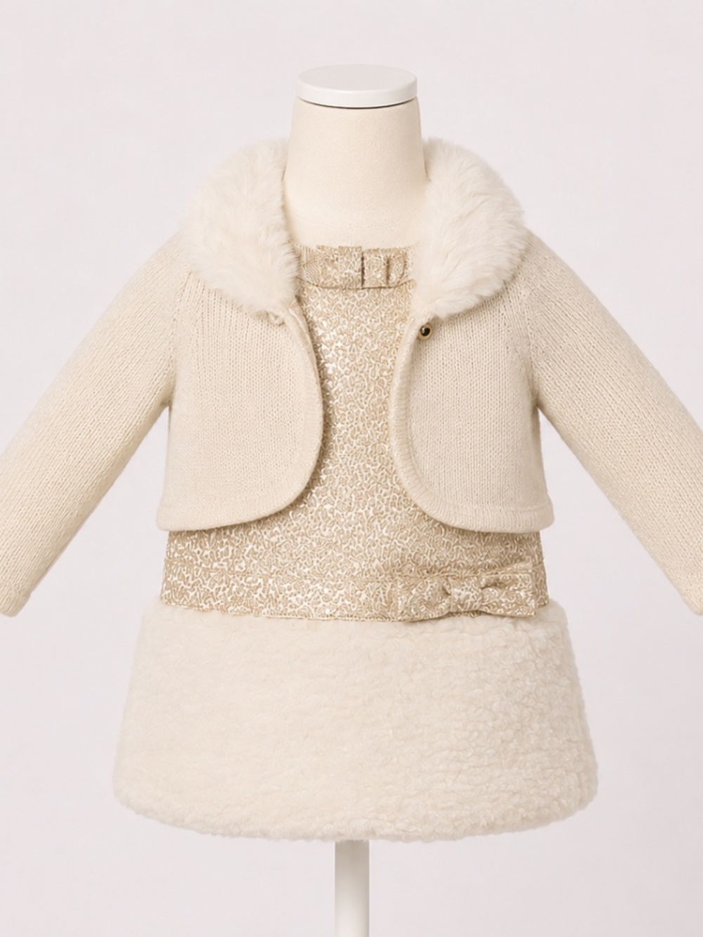 Janie and Jack 2-Piece Holiday Dress & Cardigan Set 3–6 Mo Ivory Gold Faux Fur